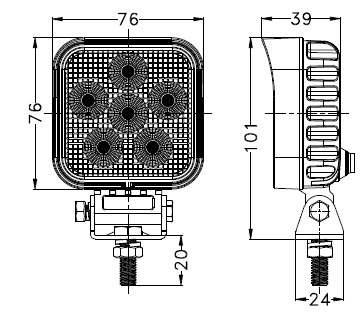 Lampa robocza 24LED, 24W, kwadratowa, rozproszona TT.13324